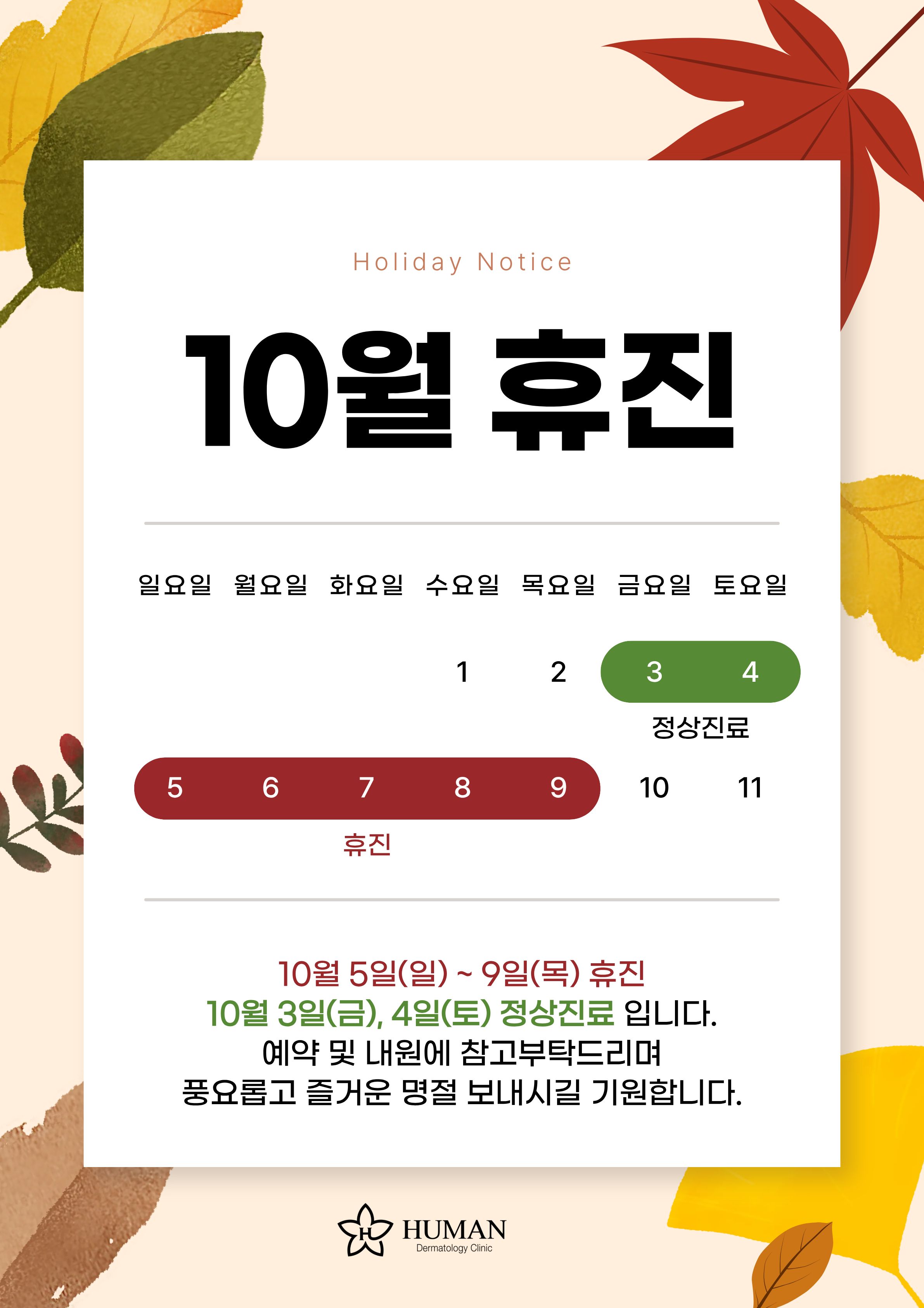 10월 휴진 일정